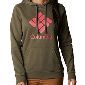 Columbia Olive Green Hoodie with Pink Logo